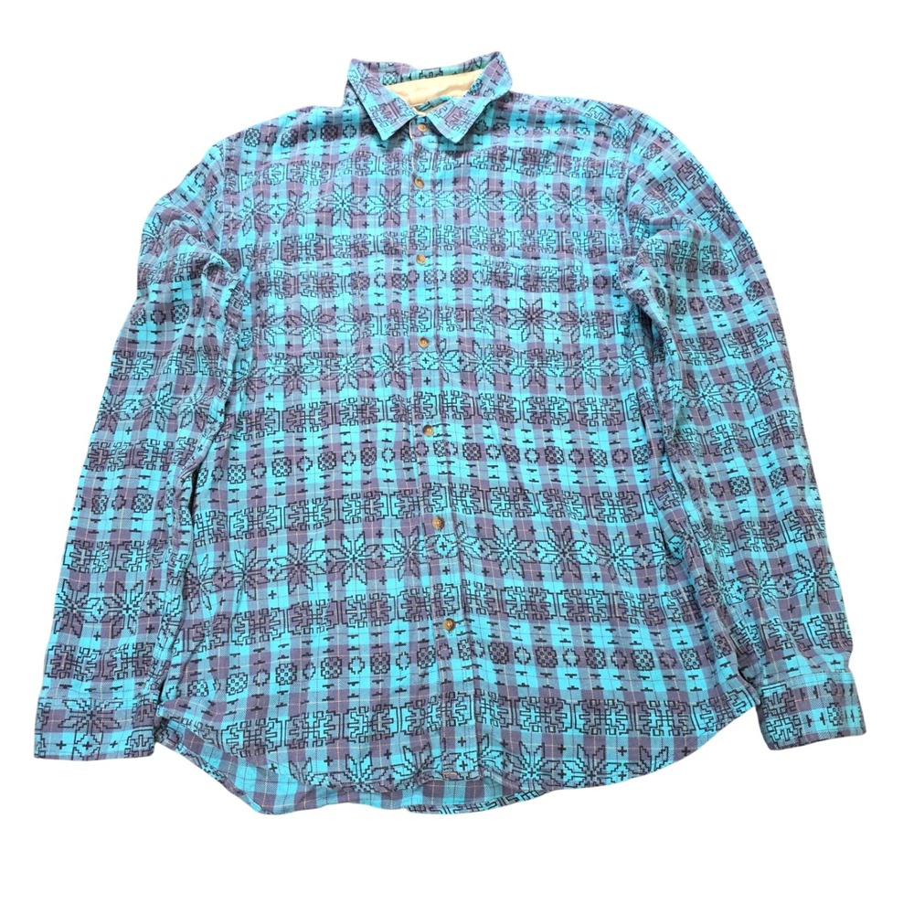 Aeropostale Geometric Snowflake Print Cotton Flannel Shirt Men's Size L Teal
